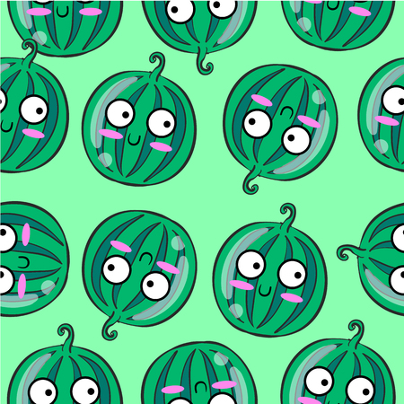Doodle of cute fruit with green backgroundのイラスト素材