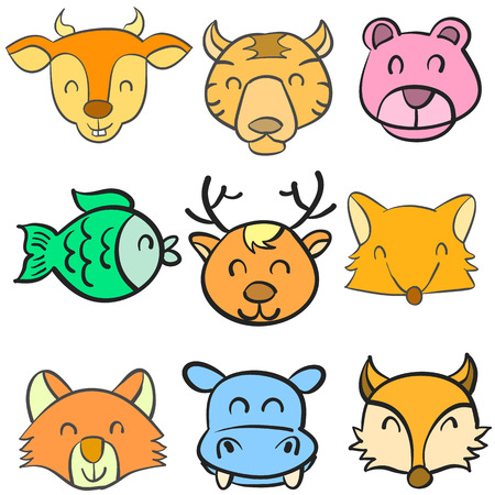 Illustration for Doodle hand draw animal head colorful - Royalty Free Image