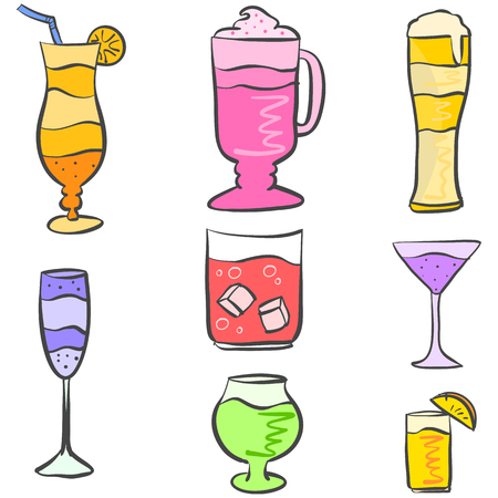 Set drink various hand drawのイラスト素材
