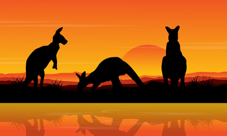 Kangaroo on the lake scenery silhouettes vector artのイラスト素材