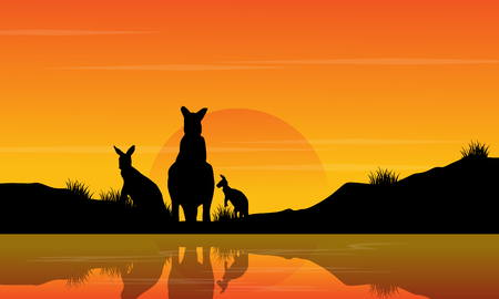 At sunset kangaroo scenery silhouettes vector artのイラスト素材