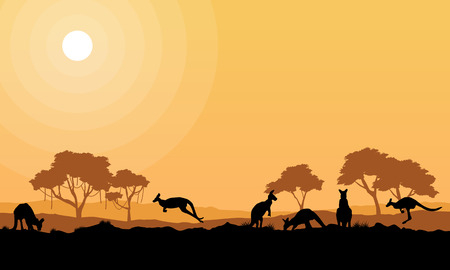 Beauty kangaroo on park scenery silhouettes vector artのイラスト素材