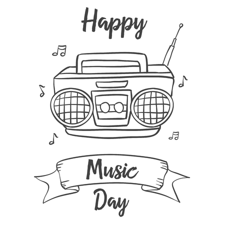 Happy music day background with radioのイラスト素材