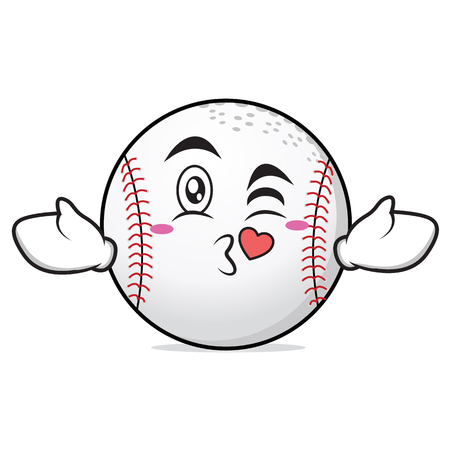 Kissing heart baseball cartoon character vector illustrationのイラスト素材
