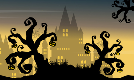 halloween background castle and tree vector illustrationのイラスト素材