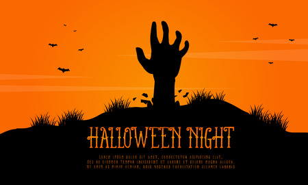 Scary landscape with zombie Halloween vector illustrationのイラスト素材