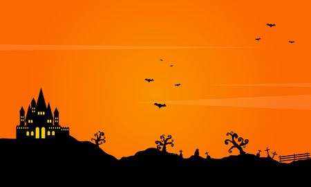 Halloween landscape background with castleのイラスト素材
