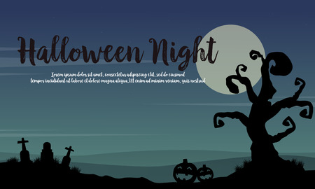 Halloween night landscape with treeのイラスト素材