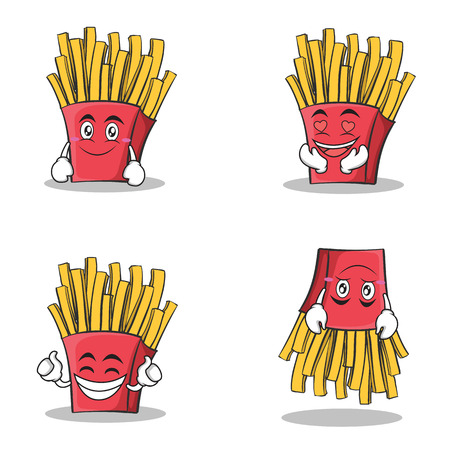 Collection set french fries cartoon character vector illustrationのイラスト素材