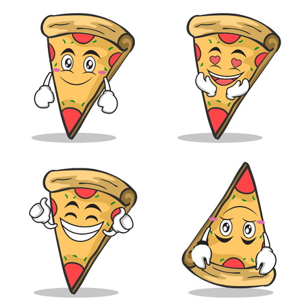 Collection set pizza character cartoonのイラスト素材