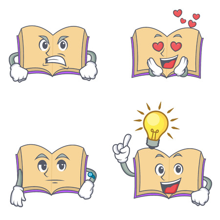 Set of open book character with angry love waiting idea vector illustrationのイラスト素材