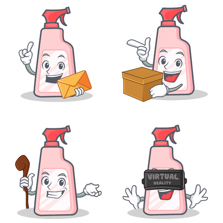 Set of cleaner character with envelope box witch virtual vector illustrationのイラスト素材