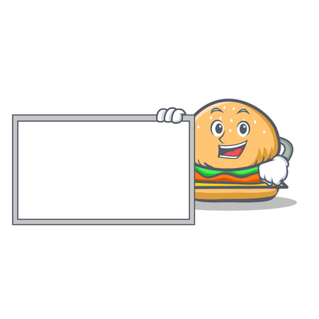 Pose with board burger character fast foodのイラスト素材