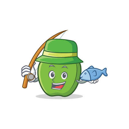 Fishing green apple character cartoon vector illustrationのイラスト素材