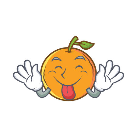 Tongue out orange fruit cartoon character vector illustrationのイラスト素材