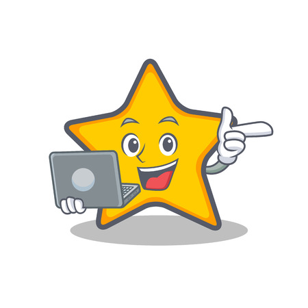 A star character cartoon style with laptop vector illustration.のイラスト素材