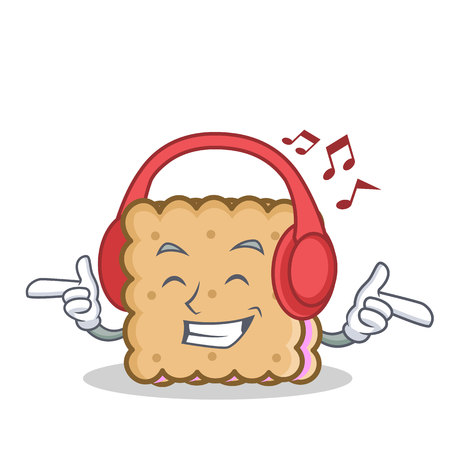 Listening music biscuit cartoon character styleのイラスト素材