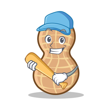 Playing baseball peanut character cartoon style.のイラスト素材