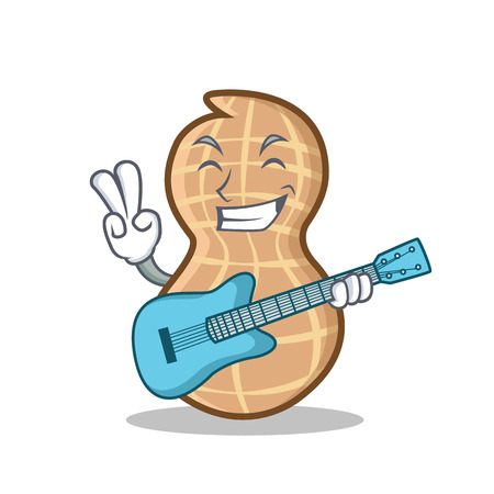 With guitar peanut character cartoon style vector illustrationのイラスト素材