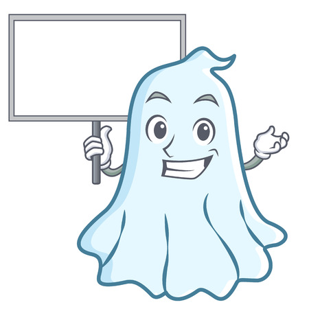 Bring board cute ghost character cartoon vector illustrationのイラスト素材