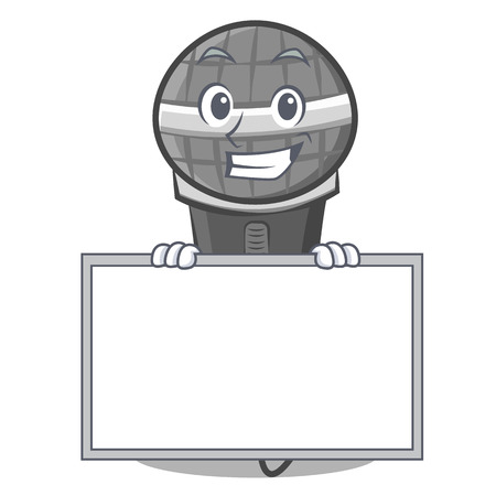 Grinning with board microphone cartoon character design vector illustrationのイラスト素材