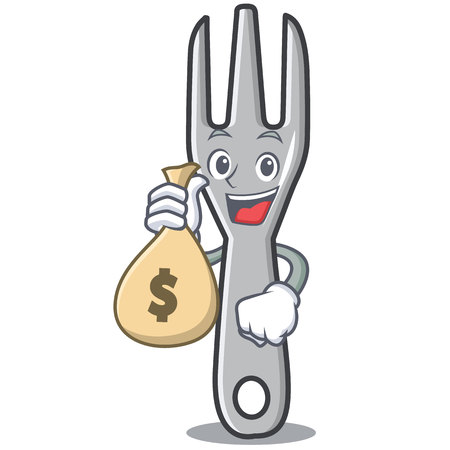 With money bag fork character cartoon styleのイラスト素材