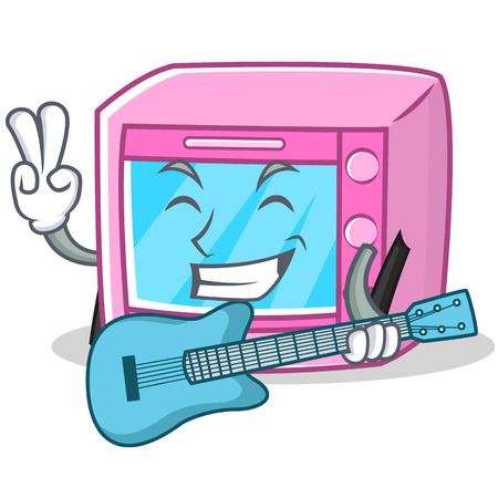 With guitar oven microwave character cartoonのイラスト素材
