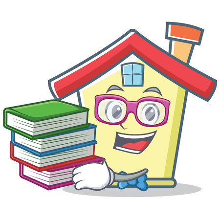 Student with book house character cartoon styleのイラスト素材