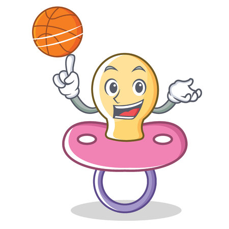 Playing basketball baby pacifier character cartoon vector illustration.のイラスト素材