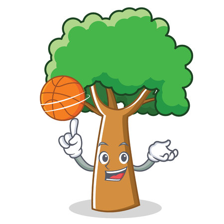 Playing basketball tree character cartoon style vector illustrationのイラスト素材