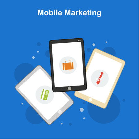 Mobile marketing on blue background style vector illustrationのイラスト素材