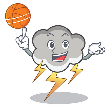 With basketball thunder cloud character cartoon vector illustrationのイラスト素材