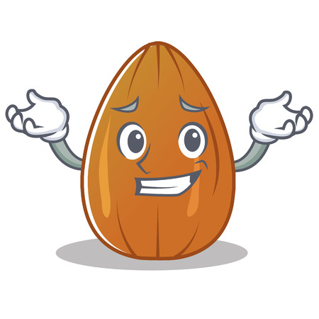 Grinning almond nut character cartoon vector illustration.のイラスト素材