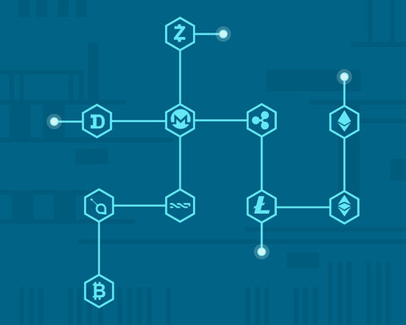 On blue background block chain style vector illustrationのイラスト素材