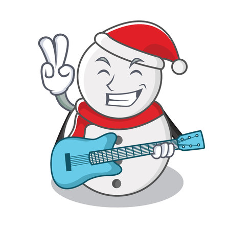 With guitar snowman character cartoon styleのイラスト素材