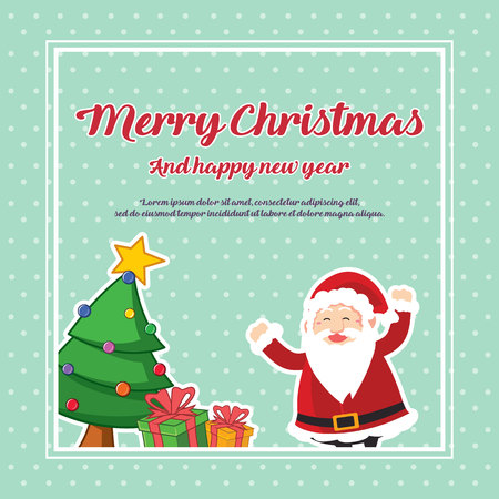 Merry Christmas And Happy New Year with tree and santa clausのイラスト素材