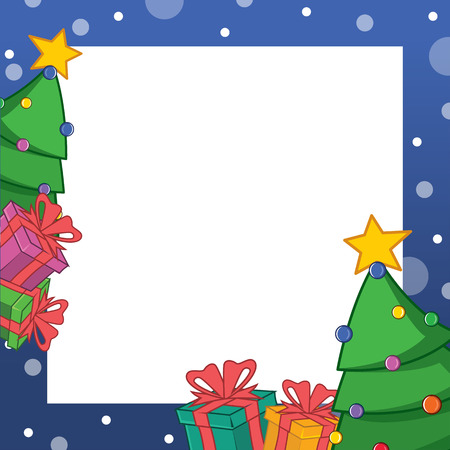 Collection Christmas Frame Design Art Vector Illustration with tree and giftsのイラスト素材