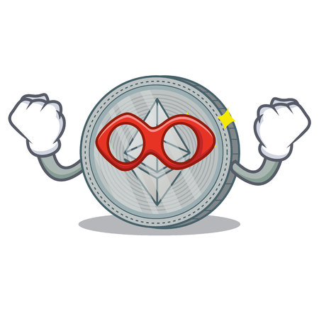 Super hero Ethereum coin character cartoon vector illustrationのイラスト素材