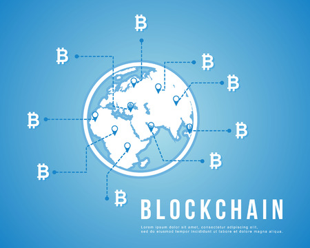 Bitcoin background on blue background vector illustrationのイラスト素材