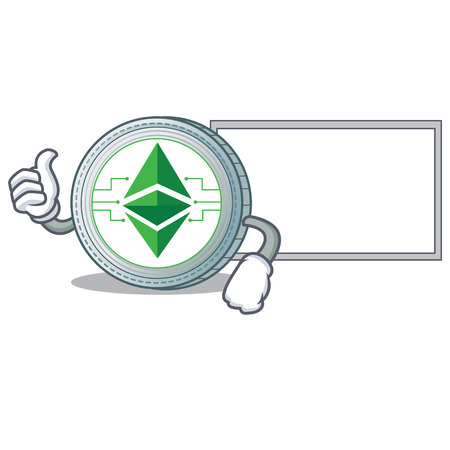 Thumbs up with board Ethereum classic character cartoon vector illustrationのイラスト素材