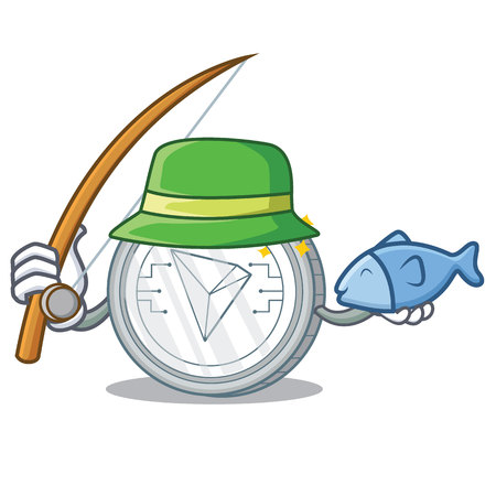 Fishing Tron coin character cartoonのイラスト素材