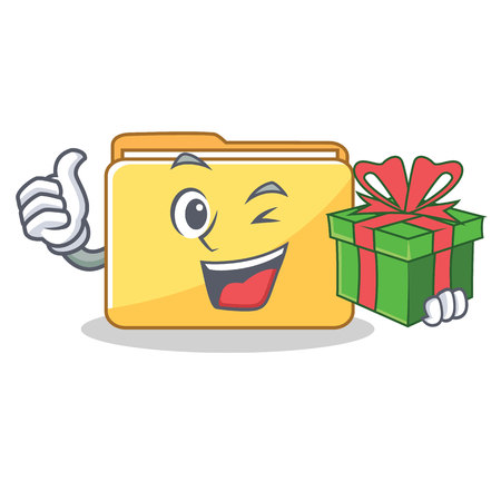 With gift folder character cartoon style vector illustrationのイラスト素材