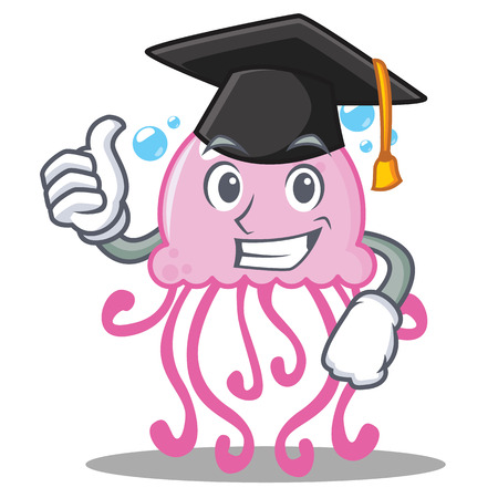 Graduation cute jellyfish character cartoon vector illustrationのイラスト素材