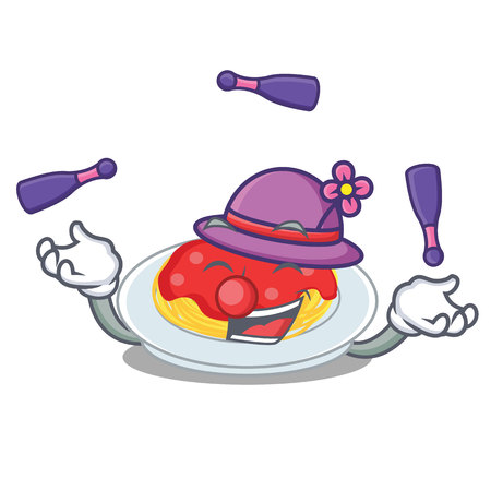 Juggling spaghetti character cartoon style illustration.のイラスト素材