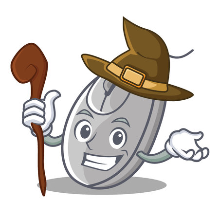 Witch mouse mascot cartoon style vector illustrationのイラスト素材