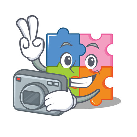 Camera man puzzle mascot cartoon style vector illustrationのイラスト素材