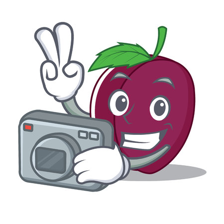Photographer plum mascot cartoon styleのイラスト素材