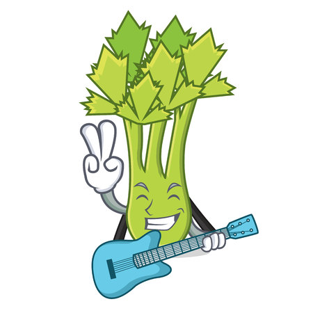 With guitar celery mascot cartoon style vector illustrationのイラスト素材