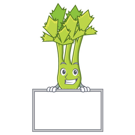 Grinning with board celery character cartoon style vector illustrationのイラスト素材