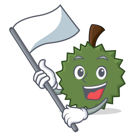 With flag Durian mascot cartoon style vector illustration.のイラスト素材